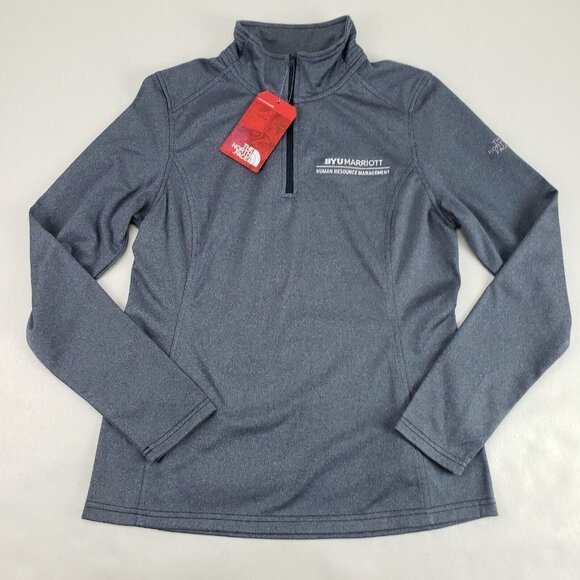 North Face 1/4 Zip Fleece Jacket Women Medium Blue Long Sleeve Pullover BYU Logo - Picture 1 of 9